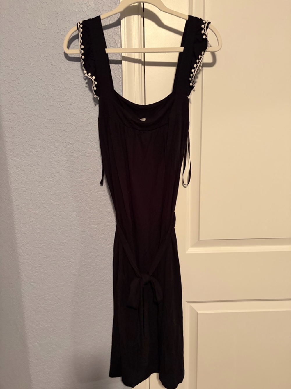 LOFT Black Midi Dress with White Trim Sleeves